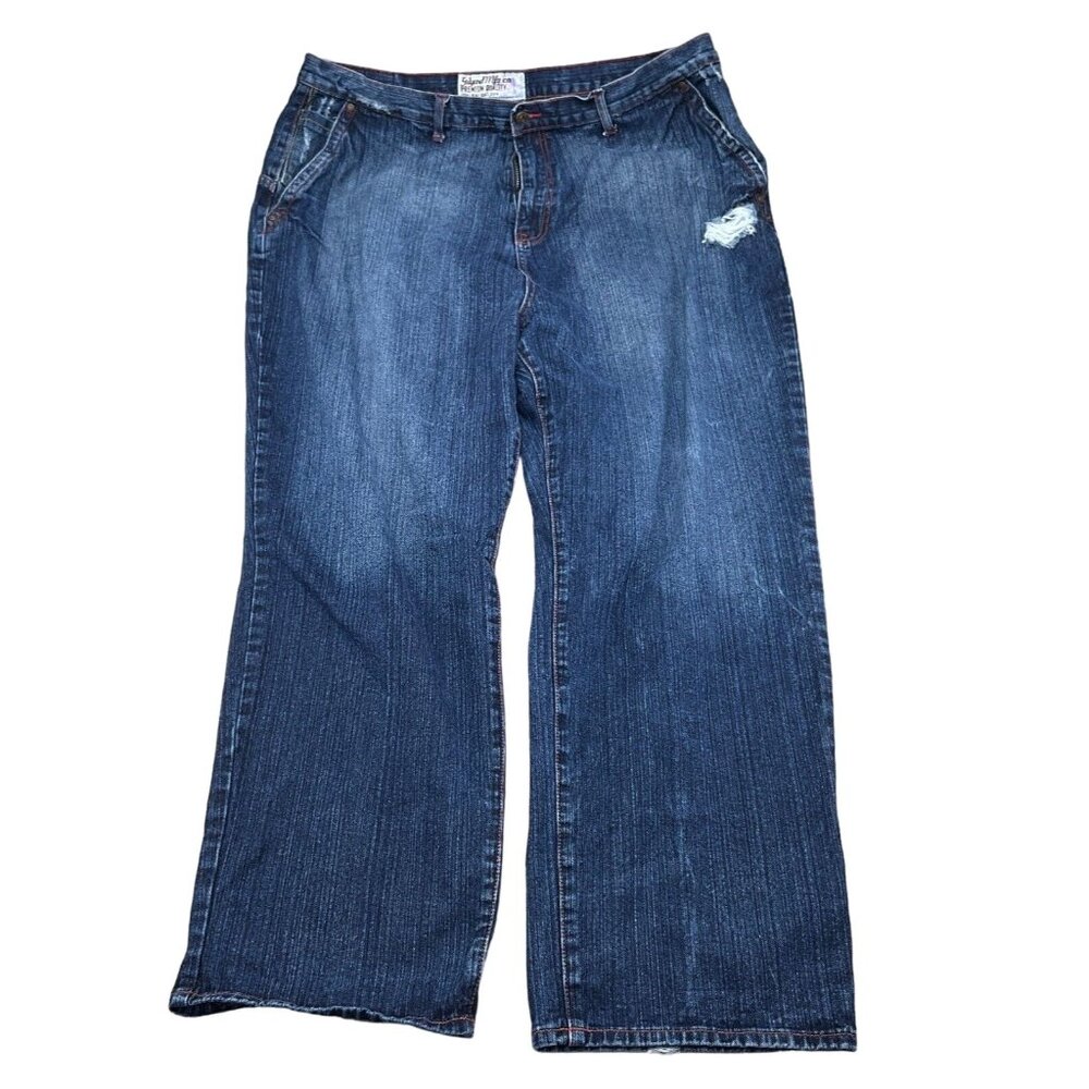 Gilyard Mfg Co Jeans Men 46W x 34L Blue Red Distress Heavy Ounce Y2K Hip Hop